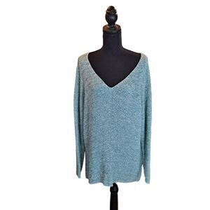 Style & Co Womens Plus Sweater Size 3X Blue White V Neck Long Sleeve Cotton